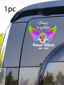 1/2/3pcs Custom Memorial Decal,Customize Photo And Text, Colourful Wing Custom Photo RIP Decal, Forever In My Heart, Dad, Mum, Personalized Photo Memorial Sticker For Car, Laptop - Multicolor - View 9