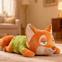 Miniso 疯狂动物城系列尼克躺卧姿势24号毛绒玩偶，柔软短毛绒材质，疯狂动物城狐狸造型，树叶图案服装装饰，适合家居摆设/靠垫/日常陪伴，可爱大号毛绒玩偶（1个） - 橘色 - 查看 2