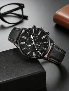 4pcs Kids Casual Quartz Watch Set With Black Dial And Fashionable Accessories - Perfect Gift For Father's Day, Valentine's Day, Easter, Birthday And Christmas - Black - View 4