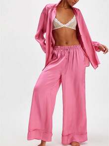 Conjunto de Pijama Floral para Mujer, Camisa de Manga Corta con Lazo y Shorts, Ropa de Dormir y Descanso Diario - Rosa - Ver 1