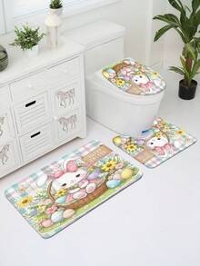 1pc/3pcs Spring Easter Cute Bunny Basket Pattern Bath Mat, Machine Washable 1200g/㎡ Polyester Fiber Decorative Floor Mat, 10mm Thick, TPR Non-Slip Bottom, Soft & Absorbent, Foldable & Easy Care, Suitable For Bathroom, Shower, Toilet, Living Room, Entryway, Easter Home Decor, Multi-Scene Use, Easter Gift - Multicolor - View 4