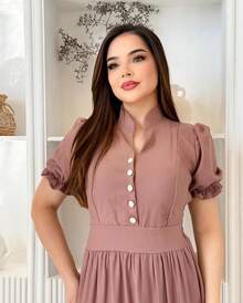 Elegant Women's Dress, Simple Fabric, Button-Down Dress, Wedding, Birthday Party, Summer, Sensual Fabric - 乾枯玫瑰色 - 查看 2