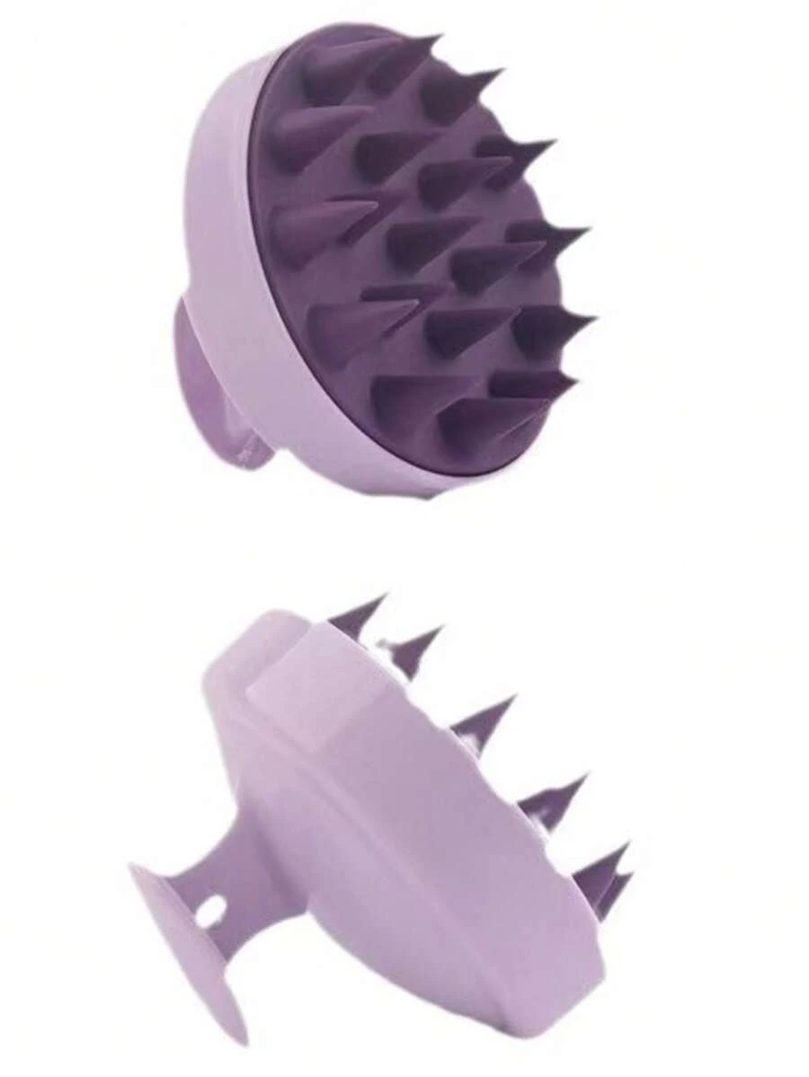 1pc New Silicone Shampoo Brush, Hand-Held Home Use Scalp Massage Brush, Wet & Dry Use ,Hair Styling Kit ,Hair Tool - Mauve Purple - View 1