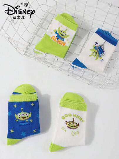 Disney 伍迪和巴斯光年卡通袜子（4 双装）非常适合秋冬季节，男女皆宜，是夏季上学和居家日常穿着的理想选择。