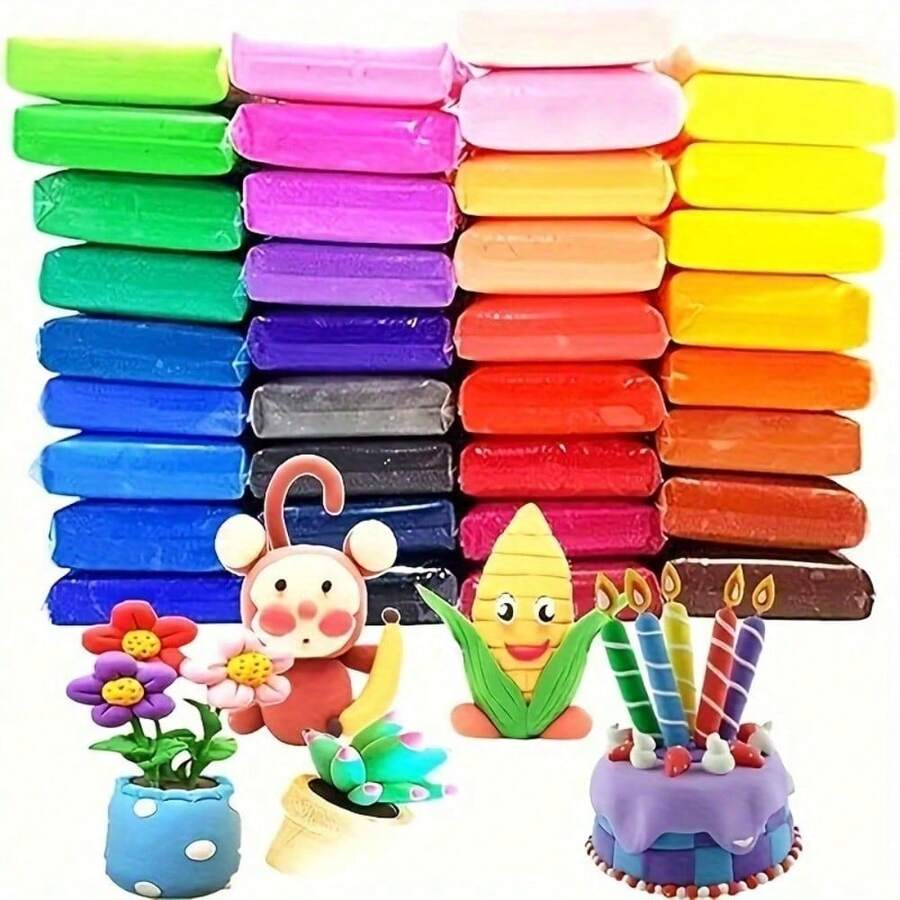 12 /24 Colors Lightweight Ultra Air Dry Polymer Clay - Non-Sticky And Odorless Baked Molding Compound, 12 Bright And 12 Pastel Colors For Kids Home Craft Activity Toys, DIY Creative Art Materials, Fun Designs - 黏土 - 查看 1