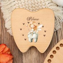 Customized Wooden Storage Box, Tooth Box, Hair Accessory Box, Jewelry Ring Box, Angel And Tooth Pattern Wooden Tooth Fairy Tooth Collection Box. Suitable For Him, Her, Boyfriend, Girlfriend, Mom, Dad, Family, Friends, Anniversary, Valentine's Day, Mother's Day, Birthday, Father's Day, Graduation, Bedroom, Home, Dining Room, Office, School - Multicolor - View 6
