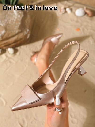 On feet& in love Women's Fashionable Elegant Pointed Toe Slingback High Heel Pumps, Minimalist Versatile Suitable For Party Dress Matching