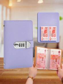 1 件装带密码锁的钱包，密码保护的储蓄簿，带密码保护的现金收纳夹，透明口袋可存放纸币和现金，带密码拨盘和金属扣的可锁现金盒和密码记事本 - 可锁现金收纳包，旅行钱包