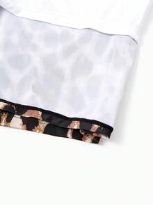 Traje de baño de una pieza con un hombro y recorte en la cintura con panel de estampado de leopardo, o shorts de traje de baño a juego para toda la familia - Negro - Ver 9