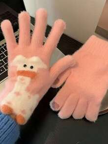 1 par de guantes de mujer con estilo coreano y diseño de dibujos animados, guantes de punto gruesos y cálidos con cinco dedos aptos para pantalla táctil, para deportes, ciclismo, actividades al aire libre, estudiantes, otoño/invierno, adecuados como regalo para el Día de San Valentín, temporada de regreso a clases, vacaciones - Multicolor - Ver 8