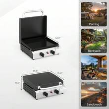 2 Burner Portable Propane Griddle With Lid, 20000BTU Tabletop Flat Gas Grill With Ignition And Oil Collector, Camping Griddle For Outdoor Cooking Patio Backyard Sandbeach BBQ Party - Bếp ga để bàn 2 bếp - Xem 6