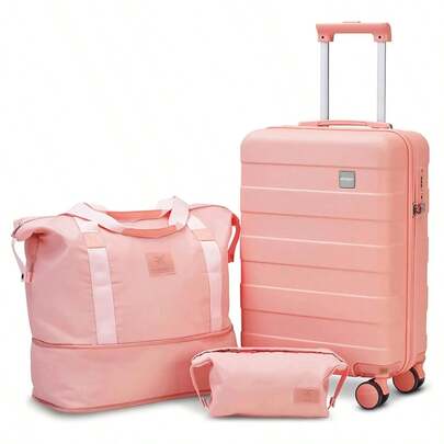 3-Piece Luggage Set, 20" Hardside Spinner Suitcase With TSA Lock, Travel Duffel & Toiletry Bag