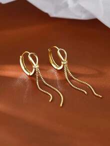 1 Pair S925 Sterling Silver Personalized Knotted Long Tassel Earrings, Elegant Mori Style Versatile Earrings, Minimalist Unique Earline Design Jewelry Gift