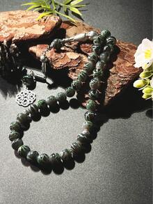 1pc 33 Beads Green Glass Tasbih Pendant, Portable For Dhikr & Prayer, Religious Accessory - Multicolor - View 1