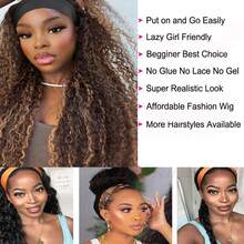 Wet And Wavy Headband Wig] Water Wave Half Wig - Curly Headband Wig For Women- Synthetic, Glueless, Wet And Wavy, Daily Use - Multicolor - View 8