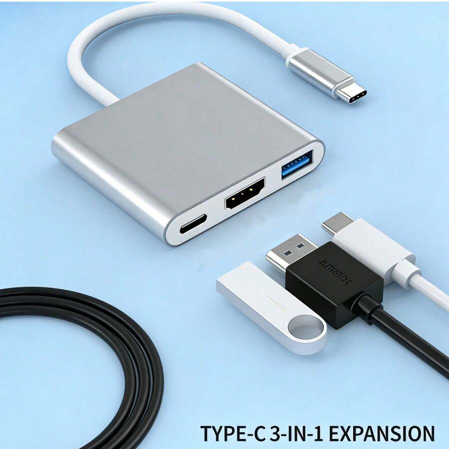 1 buah Adaptor Konverter Hub USB 3.0 Paduan Aluminium 3-in-1, Pengisian Daya + Transfer Data, Kompatibel dengan MacBook Air Pro/ 17/16/15, Galaxy S24/S23/S22/S21/S20 Ultra Plus/ dan Seri Lainnya - MultiWarna - View 1
