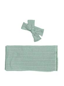 2pcs/Set Newborn Baby Swaddle Blanket & Hat Set, All Season, Waffle Texture Jacquard Wrap Blanket, Bow Headband, Comfortable For 0-3 Months Infants, Baby Gift