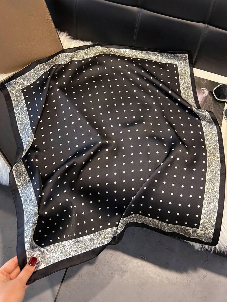 1条仿丝质简约波点佩斯利花纹27.6英寸方形围巾，女士新款方巾，多功能领带，发饰，时尚领巾