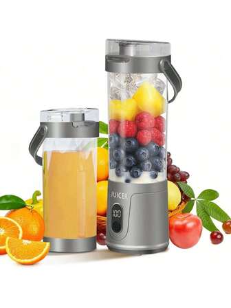 600ml USB Rechargeable Portable Blender And Juicer - Easy To Clean, Suitable For Fruit & Vegetable Juice, Smoothie - Digital Display, Stainless Steel Blade - Great For Home, Office, Outdoor Travel, Mini Ice Maker, Christmas, Holiday, Valentine's Day Gift, Kitchen Essential