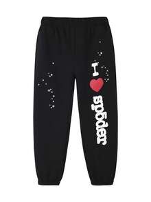 Classic Letter-Printed Men's And Women's Casual And Fashion Fleece Hooded Sweatshirt And Pants Set - Black - View 9