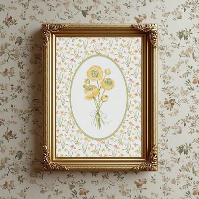 1幅花卉油画海报，花卉墙饰，简约植物墙面装饰，无框印刷品，适用于客厅、卧室、女孩房