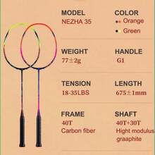 de bdminton Profesional Kawasaki de 35 Libras de Alta tensin 5U Ultraligera 40T de Alto mdulo Tipo Ataque de Grafito NEZHA 35 - Verde - Ver 5