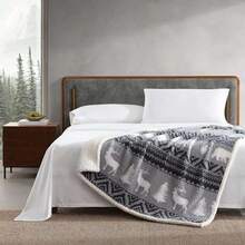 Eddie Bauer- Manta de Felpa Ultra Suave, decoracin del hogar, Ropa de Cama Reversible para Todas Las Estaciones (Woodland Fair Isle Grey, 50 x 60) - Manta+Woodland Fair Isle Gris/Blanco - Ver 4