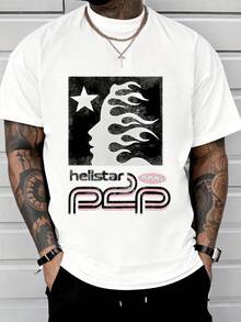 1pcs Star Flame Silhouette Men's 220g T Shirt Retro Streetwear 100% Cotton Y2K Swag Graphic Men Clothes Vintage Aesthetic Digital Printed T Shirt Gifts For Women/Men Summer Outfits For Women/Men Vacation Outfits Men - 白色 - 查看 8