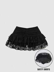 2pcs Women's Black & White Ruffled Layered Pleated Cute Cake Skirt, Suitable For Party, Shopping, And Events - Black and White - View 2