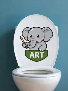 1pc Elephant Toilet Sticker - Cute Elephant Toilet Lid Sticker And Wall Decal, Add Fun And Vitality To Your Bathroom, Bring A Charming Atmosphere! - Fine - View 8