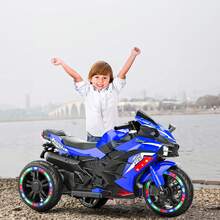OMCPET 12V Kids Ride On Motorcycle, 4-Wheel Stable Ride On Motorcycle With Cool LED Lights, Built-In Music, Electric Toddler Motorcycle Gift For Boys Girls 3-10 Years Old, Battery Powered Rechargeable, Training Wheels, Ideal Gift For Christmas Birthday, Blue - Blue - View 10
