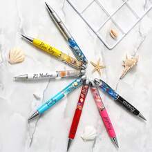 Bolígrafo de metal con diseño personalizado de texto/logotipo de océano aceitoso, bolígrafo de metal retráctil de giro grueso, adecuado para la oficina diaria, estudiantes, maestros, regalo pensativo para amigos, familiares y colegas - Multicolor - Ver 4