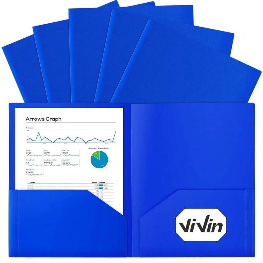 12-Pack Plastic Folders With Pockets, 8.5 X 11 Inch Letter Size Poly Folders With 2 Pockets, Plastic Pocket Folders For Schoolsss, Home, Office (Blue) - Màu xanh da trời - Xem 1