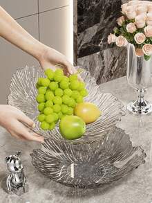 1pc Transparent Thick Shatterproof PET Flower Shaped Tray, Glacier Pattern, Suitable For Food, Cake, Salad, Fruit, Sushi, Beverage, Steak, Pizza, Cereal Textured Matte Finish Serving Platter For Cafe, Home, Dessert, Tea, Bread, Snack And Cup - Grey - View 7