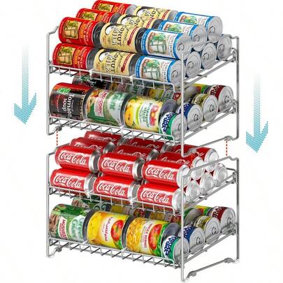 Houseware 2 Pack Stackable 2 Tier Can Rack, Silver