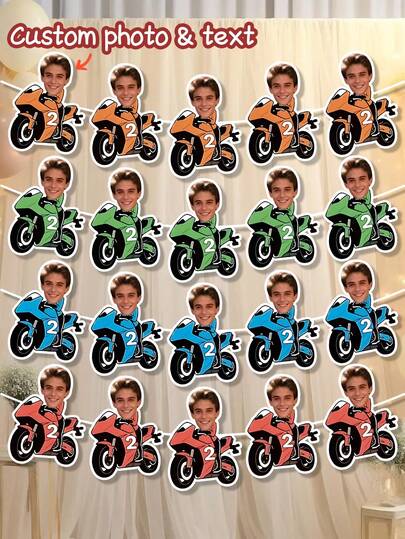 7/14/21pc Custom Faces Motorbike Rider Banner,Personalized Cool Dirt Bike Photo Face Banner, Motorcycle Themed Party Supplies, Birthday Party Decorations, Suitable For Entryway, Room,Vibrant Motorcycle Themed Birthday Parties Backdrop