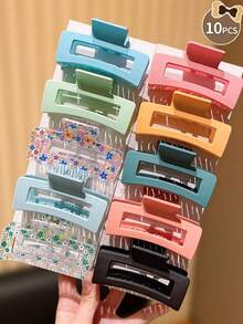 5/10个彩色方形发夹，可爱女孩礼物，适合日常休闲佩戴，四季皆宜 - 发爪、发夹、抓发夹、女孩节日装饰发饰，适合日常外出、休闲、派对、通勤、度假、盘发、洗脸、化妆、搭配服装、发饰、海滩度假风发夹 - 彩色 - 查看 9