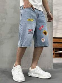 Men's Fashionable Street Casual Commuting Distressed Denim Shorts, Summer - Medium Wash - View 5