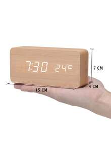 1个智能木质闹钟，床头柜闹钟，家居电子装饰，带贪睡功能，早晨闹铃，床头柜闹钟，声控数字闹钟，家居装饰，房间装饰礼物，生日毕业数字闹钟，卧室装饰，宿舍装饰，返校装饰，开学惊喜，学习用品