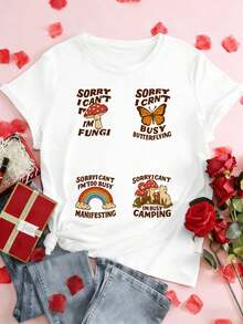 Maglietta da donna con stampa grafica divertente, primavera, tessuto di qualità, vestibilità comoda, traspirante, casual, stampa artistica - Bianco - Visualizzare 2