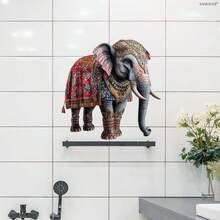 1片创意3D大象墙贴，防水防油PVC材质，适用于卧室、客厅、厨房装饰，适合斋月及其他节日。 - 彩色 - 查看 1