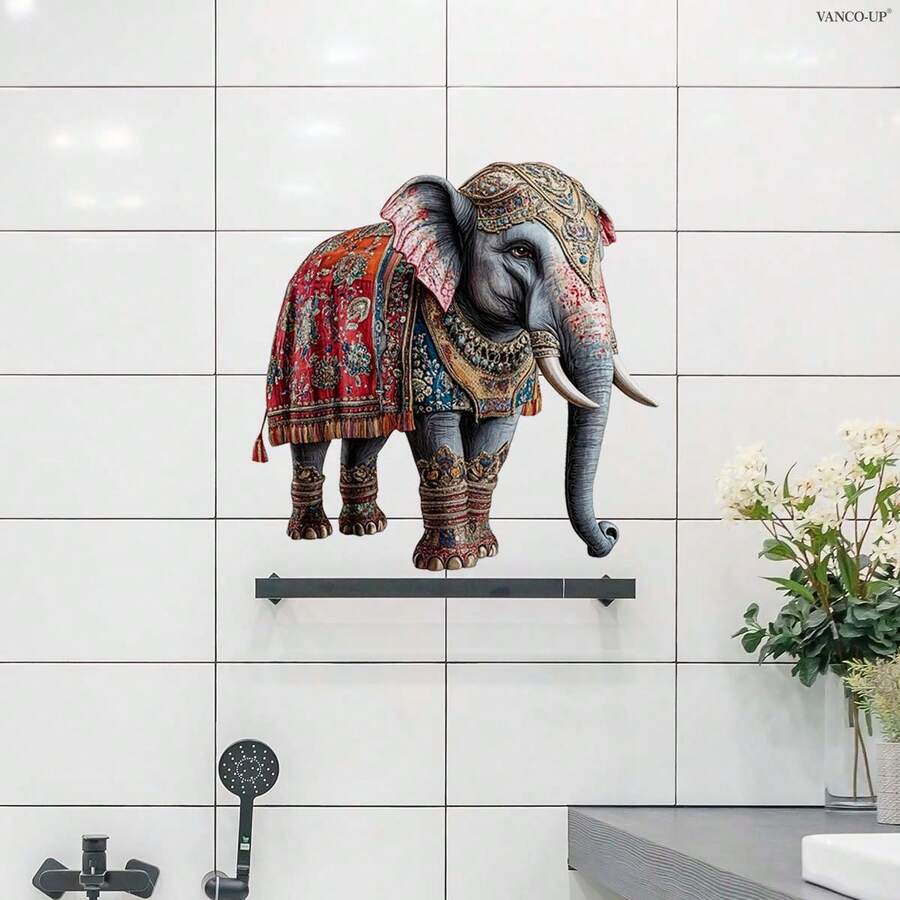 1片创意3D大象墙贴，防水防油PVC材质，适用于卧室、客厅、厨房装饰，适合斋月及其他节日。 - 彩色 - 查看 1