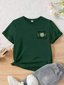 T-shirt pull à col rond, manches courtes, imprimé lettres colorées, design pour la Saint-Patrick, style décontracté. Nouvelle arrivée printemps/été pour filles - Vert - Voir 4