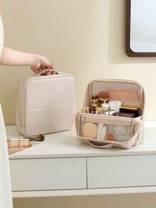 1个多隔层立式化妆包，便携式立式化妆品收纳包，带提手的旅行洗漱包。 - 彩色 - 查看 3