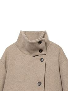 女士秋冬短款外套，高领纽扣飞行员夹克，长袖优雅女式外套，时尚街头风女士短款外套，春季必备 - 杏色 - 查看 6