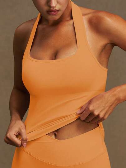 VVX Women Halter Neck Sports Crop Tank Tops Removable Pads Sexy Backless Workout Yoga Top Y2K Comfortable Breathable Casual Solid Color Soft For Gym Daily Wear All Seasons