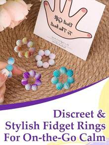 手指按摩环，缓解焦虑和压力，弹性舒缓指压按摩珠环，感官玩具，适合成人、女孩、男孩，居家、户外、学校、办公室、旅行手指玩具配件 - 彩色 - 查看 8