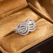 Silver Plated Cubic Zirconia Stackable Rings Set, Twisted/Leaf/Infinity Open Band Rings, Elegant Minimalist Jewelry For Women, Daily & Party Wear - Cross Knot YR0838 - View 10