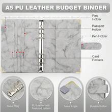 A5 Binder 6 Ring Personal Planner Budget Cover Marble Gray Notebook For Filler Loose Leaf Paper - 大理石灰 - 查看 5