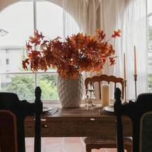 Artificial Fall Oak Tree Leaves Stems 8 PCS, Fall Decorations For Indoor Outdoor Halloween Than1ks 1giving Farmhouse Arrangement Decorations For Front Door Wedding Centerpieces In Autumn - 橡樹葉(橙黃色) - 查看 6